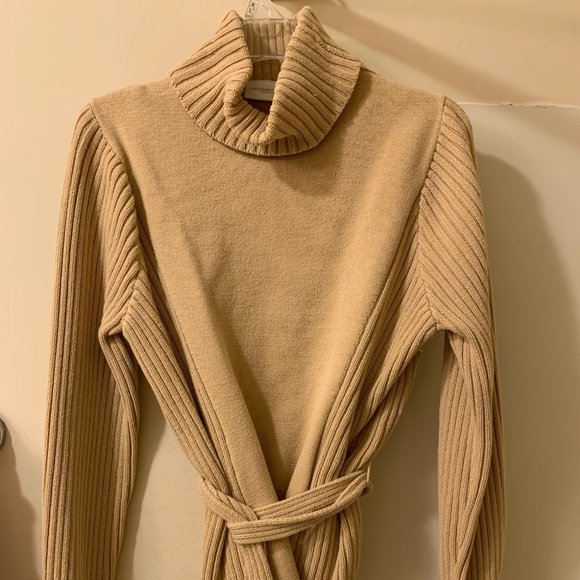 Liz Claiborne LizSport Tan Turtleneck Sweater, Long & Belted, Size XL - Picture 3 of 10